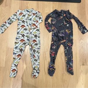 Bums & Roses 2pc pajamas. Dinosaur and Race Car footies